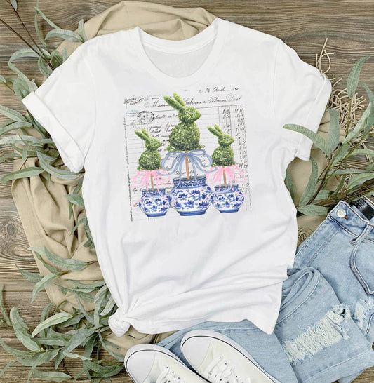 Easter Blue and White Topiary Vintage T-Shirt