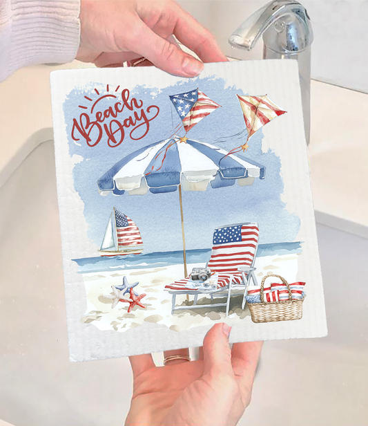 Beach Day Coastal Ocean  Swedish Dishcloth (Set of 2)