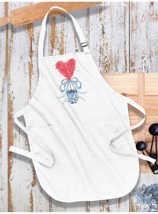 Chinoiserie Blue & White Hearts Topiary Apron