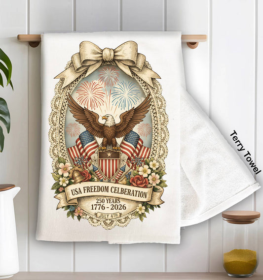 Patriotic Eagle 250 Anniversary America Kitchen Terry Towel