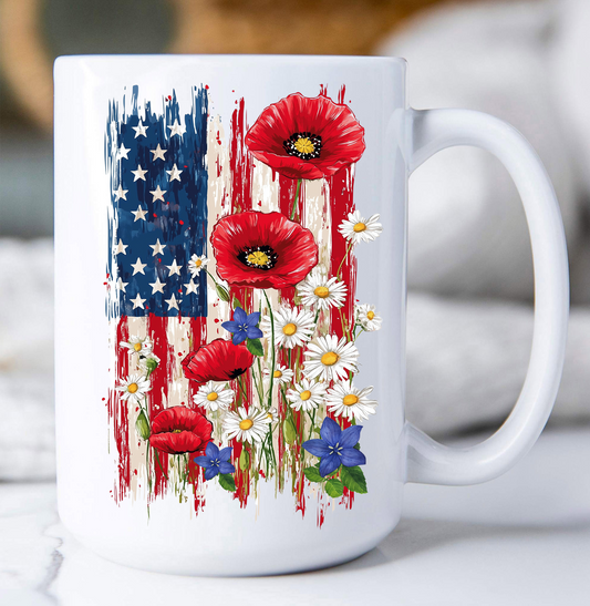 Patriotic American Flag Flowers  Coffee Mug