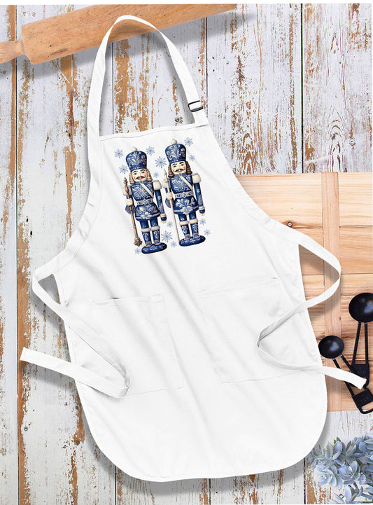 Christmas Nutcrackers Blue & White Apron