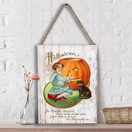 Halloween Vintage Pumpkin Black Cat Wall Decor