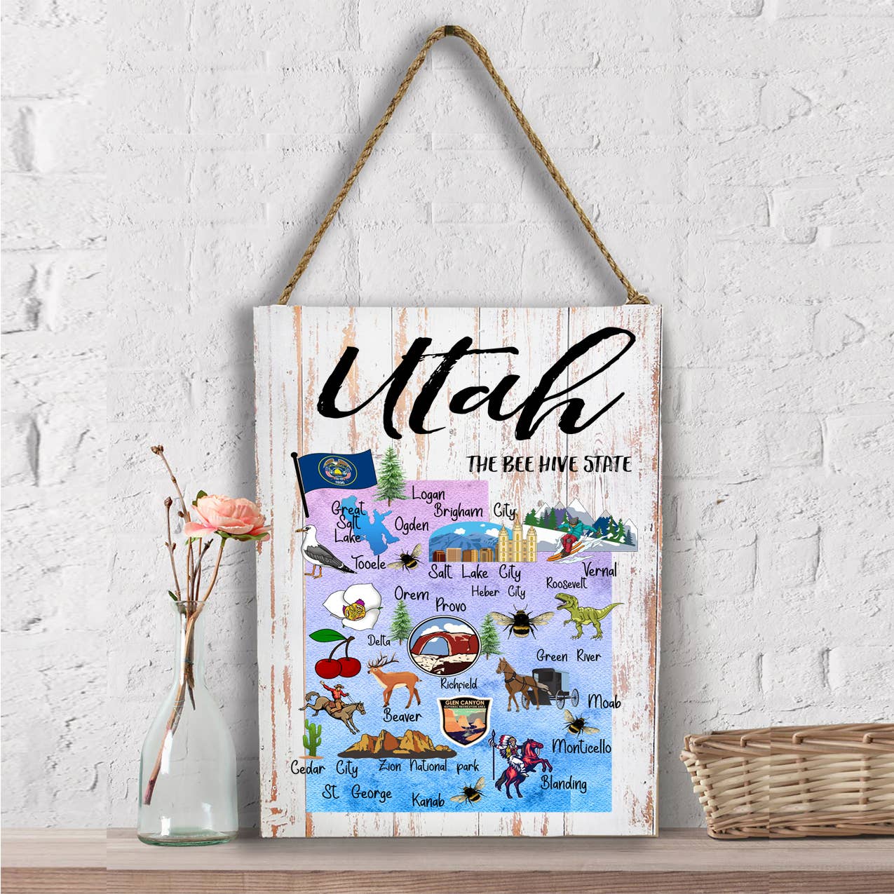Utah State Map Souvenir  Wall Decor
