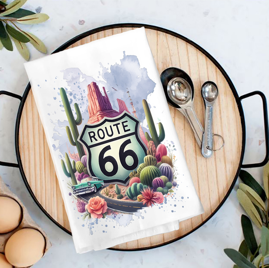 Route 66 Desert Cactus  Tea Towel
