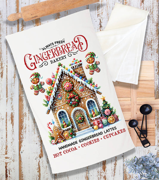 Christmas Gingerbread Bakery House Terry Towel