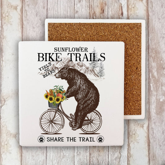 Share the Trail Black Bear Bicycle  Stone Coaster