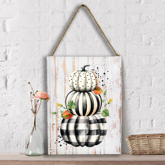 Fall Black and White Checkered Pumpkins Wall Decor