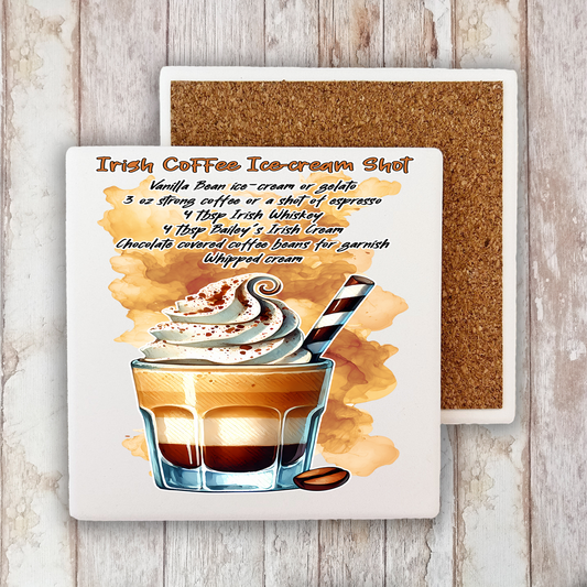 Summer Cocktail Irish Coffe Ice Cream Stone Coaster (Set of 2)