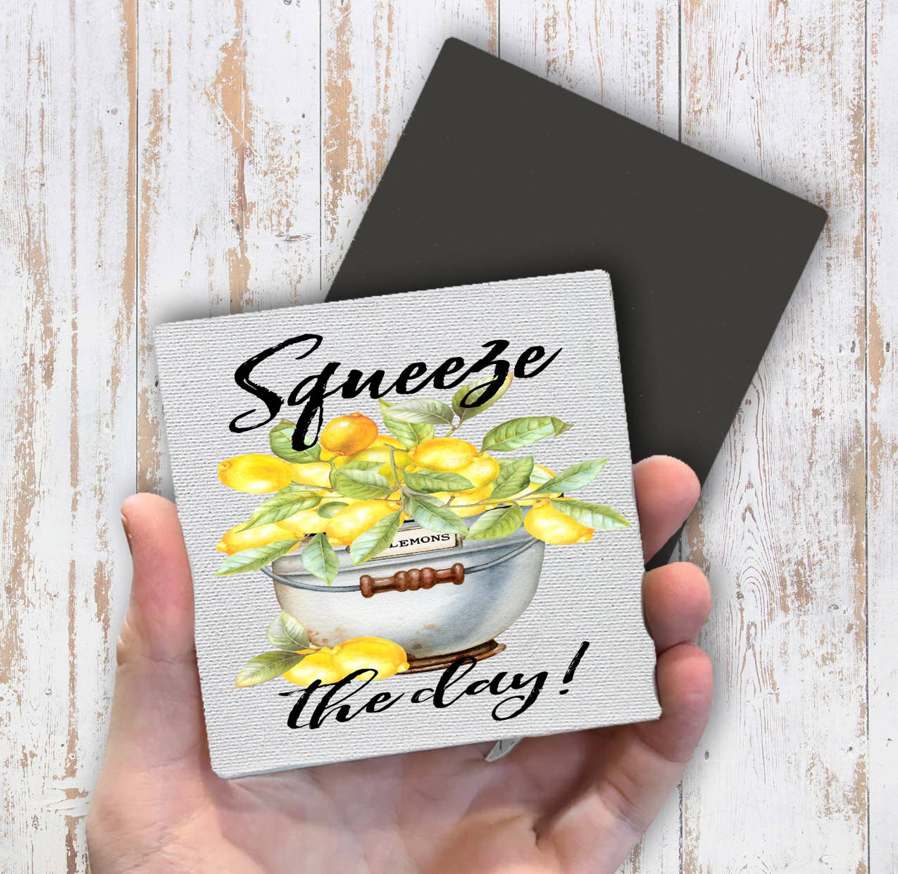 Squeeze the Day Bucket of Lemons Magnet Fridge - Sets of 2