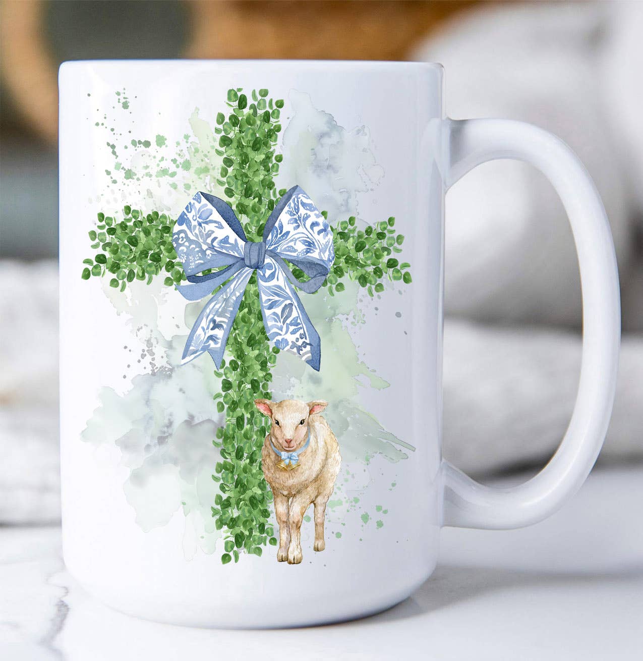 Easter Boxwood Cross Lamb Spiritual Coffee Mug