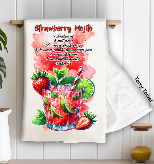 Summer Cocktail Strawberry Mojito Kitchen Terry Towel