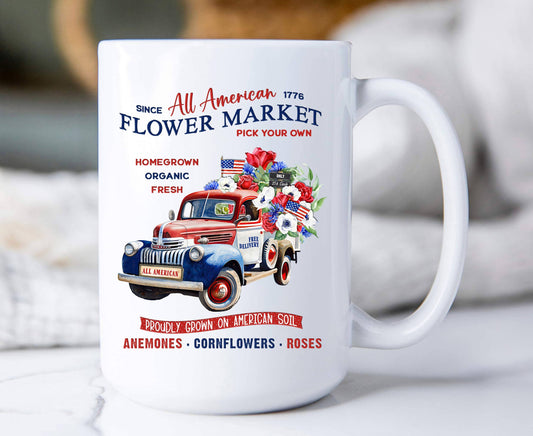 All American Patriotic Flower Truck Coffee Mugs