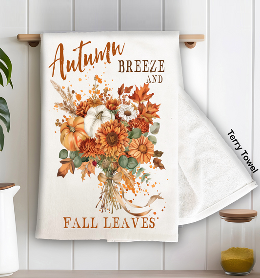 Autumn Breeze Fall Leaves Kitchen Terry Towel