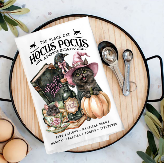 Halloween Hocus Pocus Black Cat Tea Towel