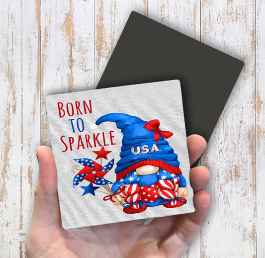 4th of July Gnome Born to Sparkle Magnet Fridge - Sets of 2