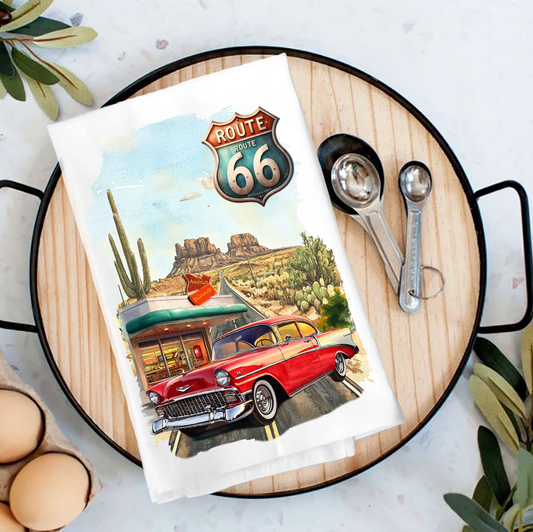 Route 66 Vintage Car Diner  Tea Towel