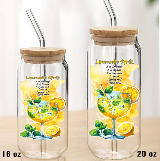 Summer Cocktail Limoncello Spritz Can Glass with Lid Straw