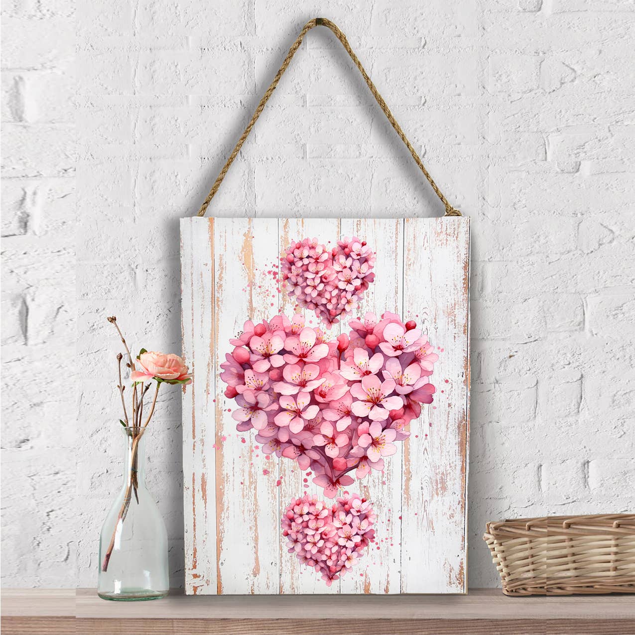 Valentine Pink Blossoms Flower Heart Wall Decor