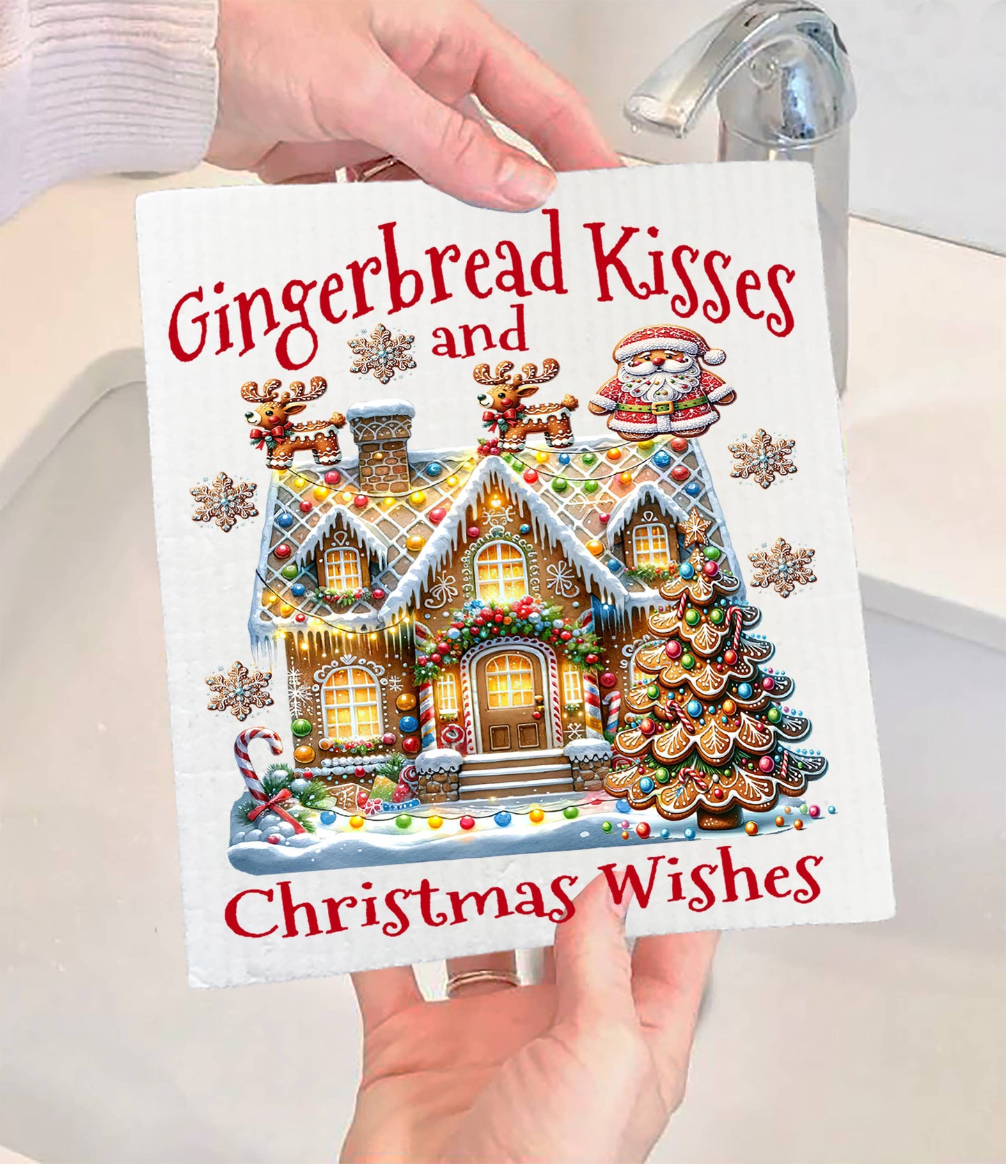 Christmas Gingerbread Kisses House Swedish Dishcloth (Set of 2)