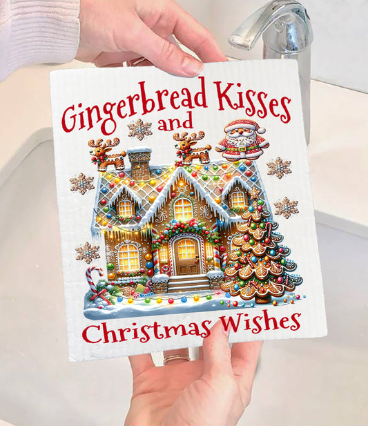 Christmas Gingerbread Kisses House Swedish Dishcloth (Set of 2)