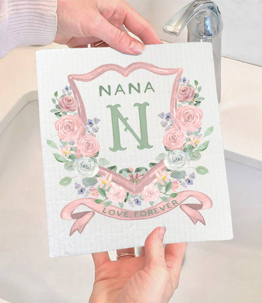 Mother's Day Nana Floral Crest Swedish Dishcloth