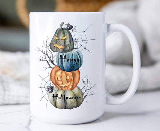 Happy Halloween Stacked Pumpkins Coffee Mugs