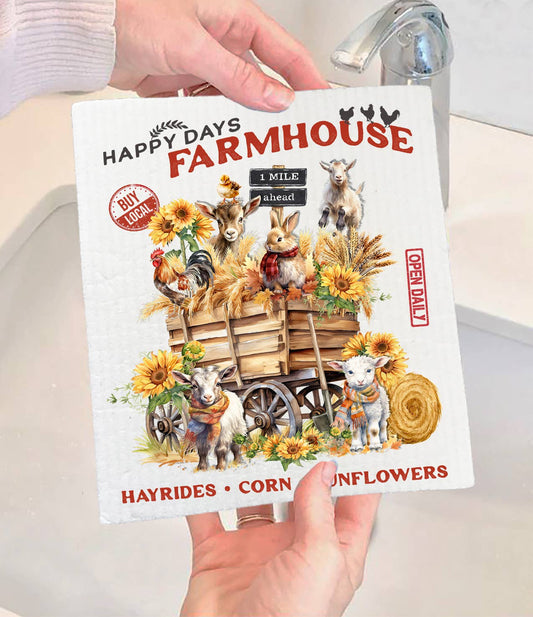 Autumn Fall Goats Farmhouse Swedish Dishcloth-Sets of 2