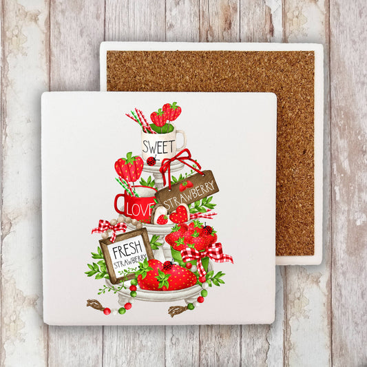 Sweet Fresh Strawberries Summer Stone Coaster