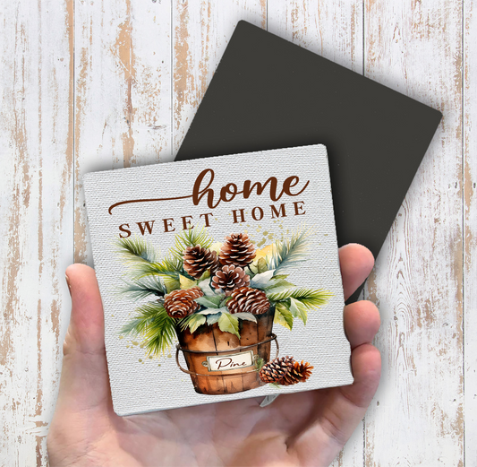 Home Sweet Home Bucket Pine Cones Magnet Fridge (Set of 2)