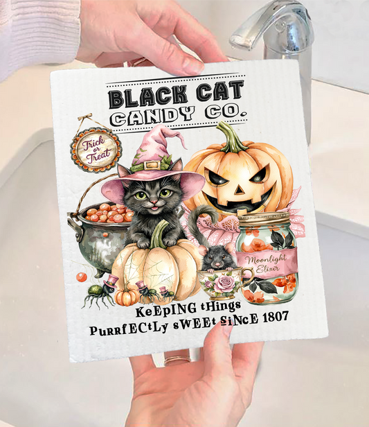 Halloween Black Cat Candy Company Swedish Dishcloth (Set of 2)