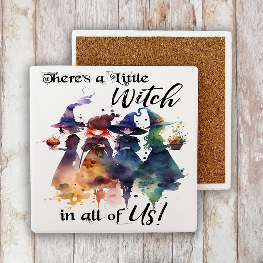 Halloween There's a Little Witch in Us Stone Coaster (Set of 2)