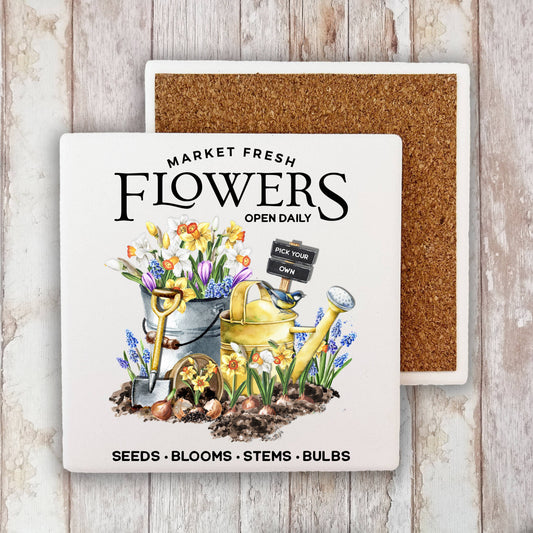 Market Fresh Flowers Daffodils Stone Coaster