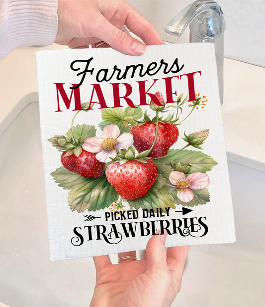 Farmers Market Strawberry Swedish Dishcloth (Set of 2)