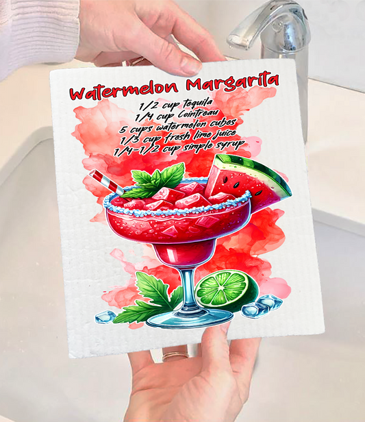 Summer Cocktail Watermelon Margarita Swedish Dishcloth (Set of 2)