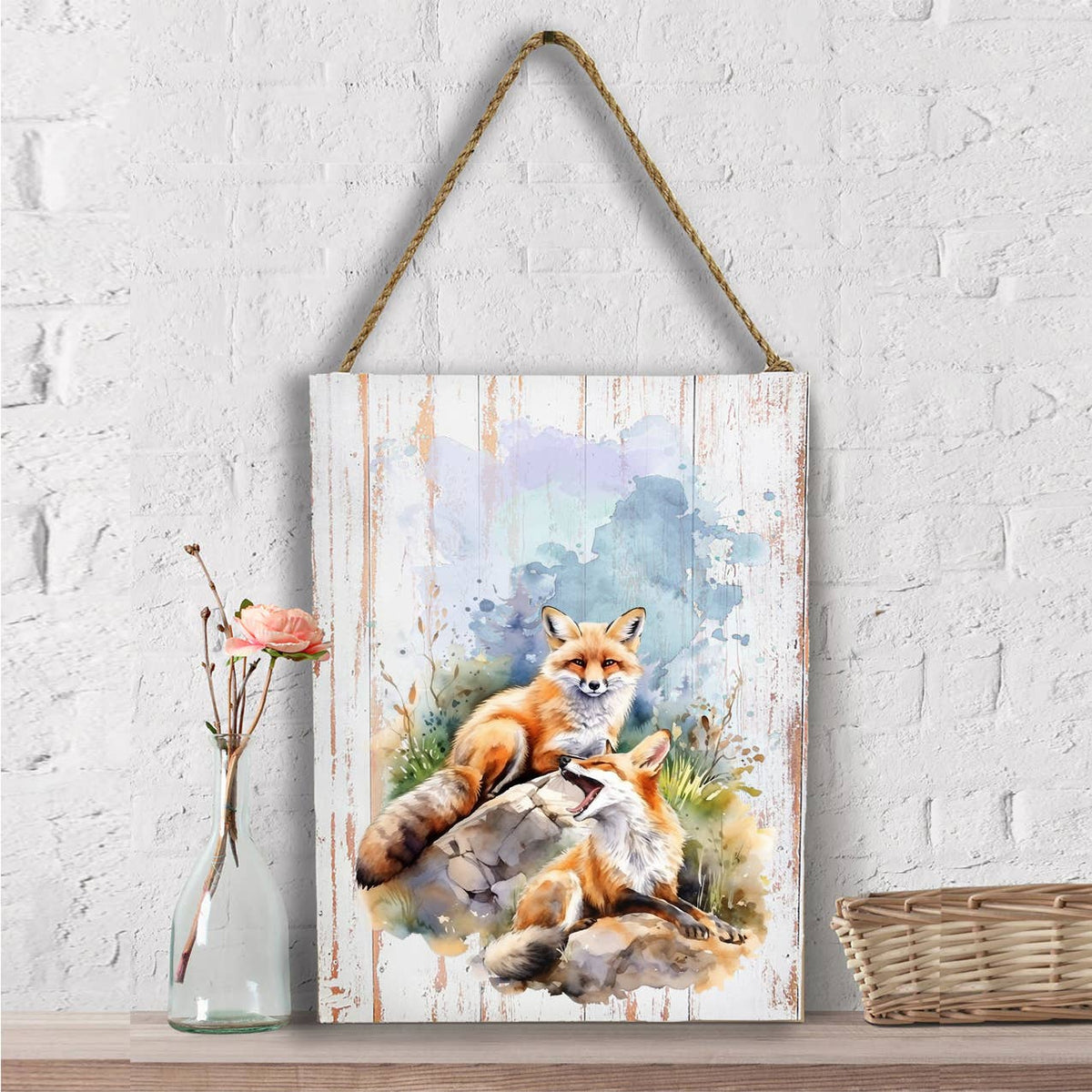 Fox Animal Resting on Rocks Wall Decor