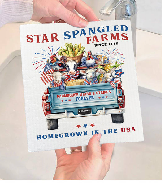 Country 4th of July Patriotic Farm Animals Swedish Dishcloth-Set of 2