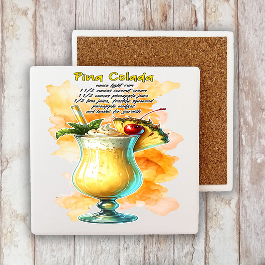 Summer Cocktail Pina Colada Stone Coaster (Set of 2)