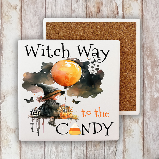 Halloween Witch Way to Candy Stone Coaster (Set of 2)