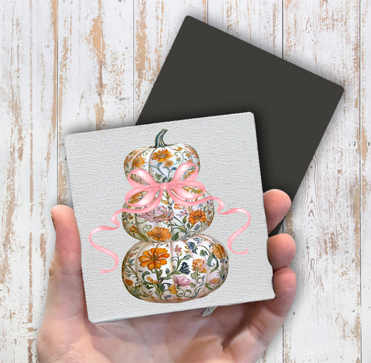 Fall Chinoiserie Floral Pumpkins Magnet Fridge (Set of 2)