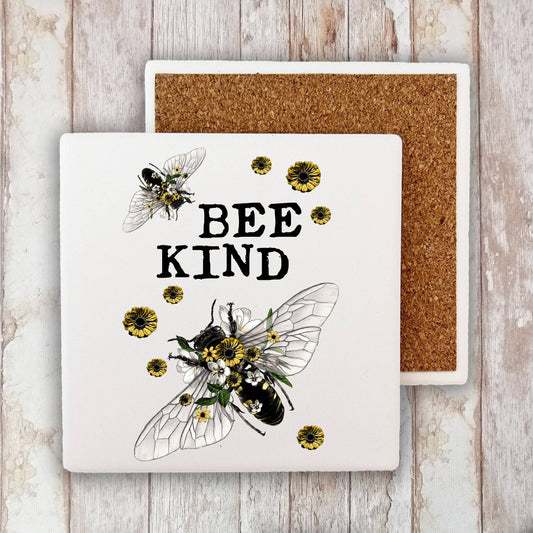 Bee Kind Flowers Vintage Bees  Stone Coaster
