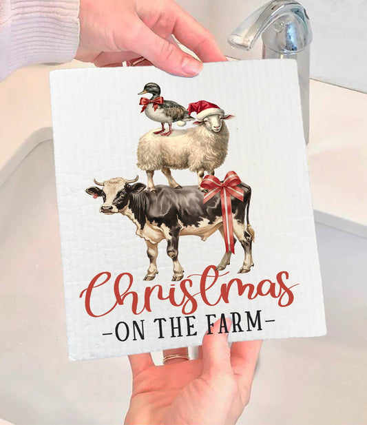 Christmas on the Farm Animals Swedish Dishcloth-Sets of 2