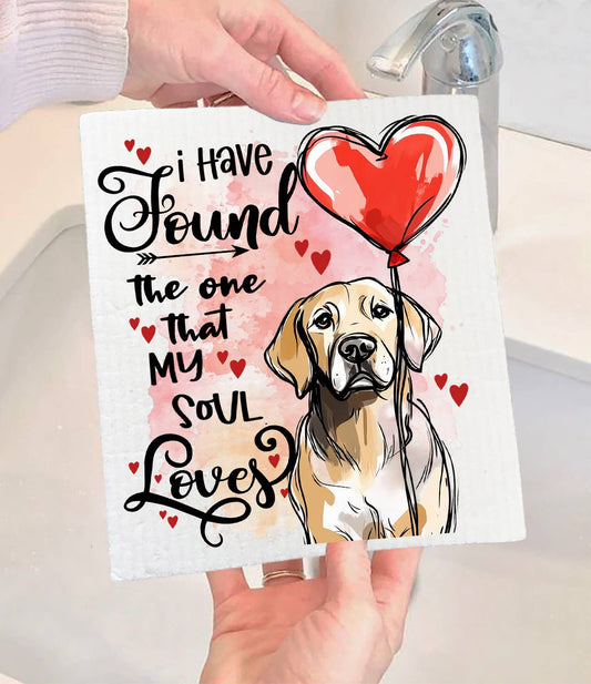 Dog Retriever Found My Love Valentine Swedish Dishcloth (Set of 2)
