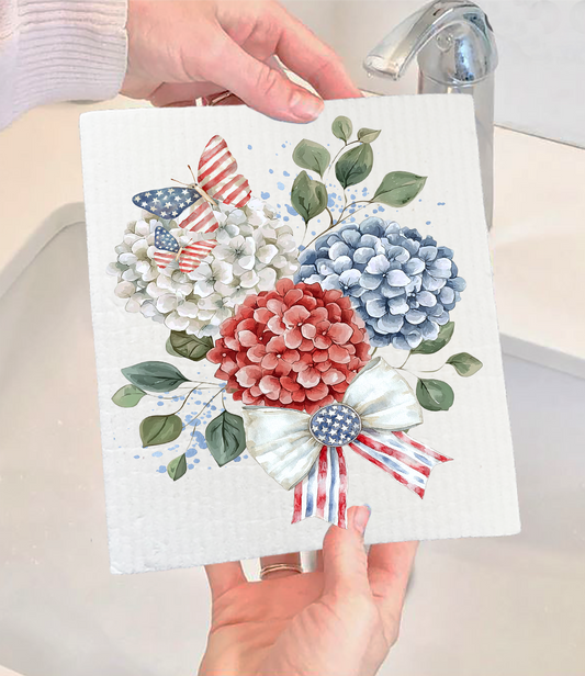 Patriotic Hydrangea Butterfly Swedish Dishcloth (Set of 2)