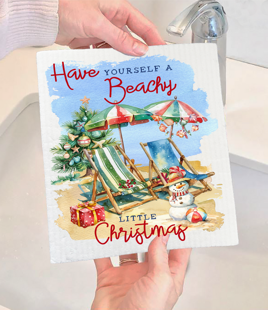 Coastal Have a Beachy Christmas Swedish Discloth (Set of 2)