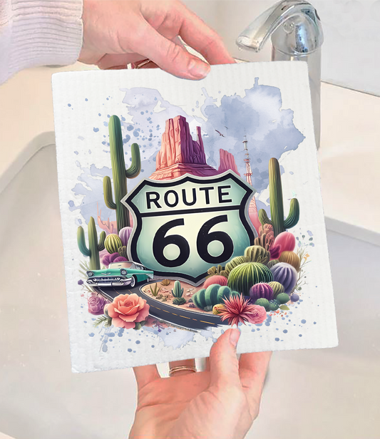 Route 66 Desert Cactus  Swedish Dishcloth (Set of 2)