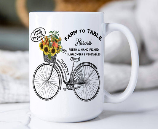 Country Flowers Farm to Table Bike Basket Coffee Mugs