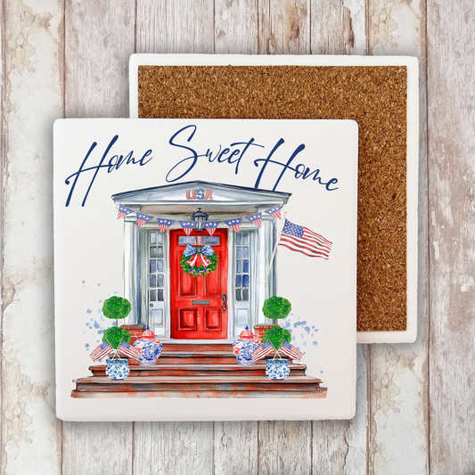 Patriotic Red Door Home Sweet Home  Stone Coaster (Set of 2)
