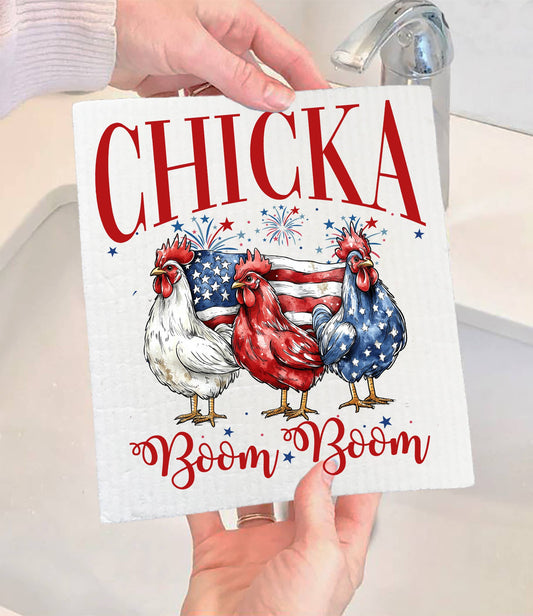 Patriotic Chicka Boom Boom Swedish Dishcloth (Set of 2)
