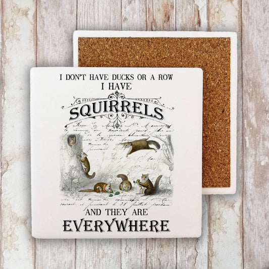 I Don't have ducks  I have Squirrels  Stone Coaster